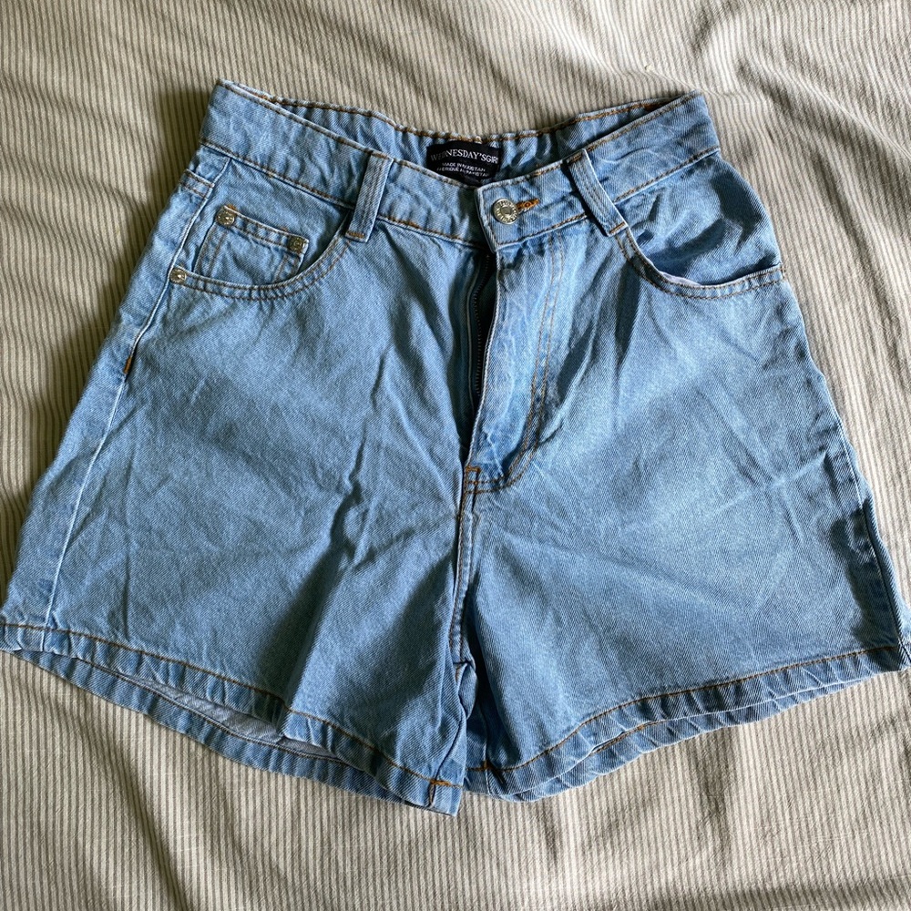 ASOS Wednesdays girl light wash denim high waisted mom shorts